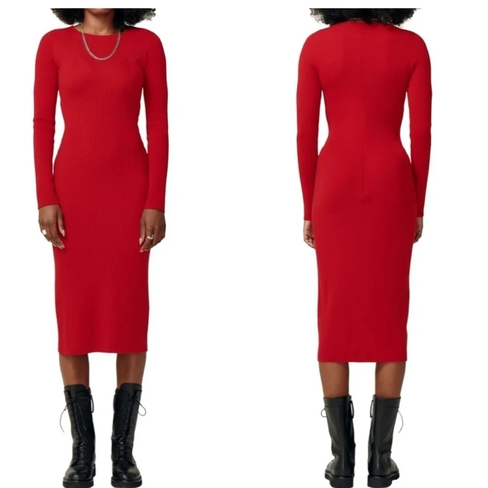 LITA BY CIARA BELLA Slim fit MERINO WOOL SWEATER DRESS Red - Picture 3 of 7